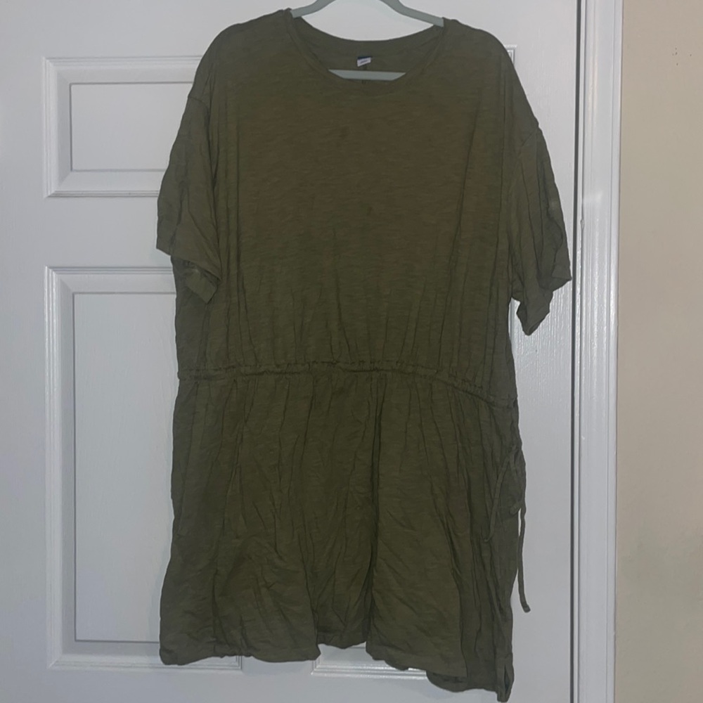Olive shirt dress with tied waist